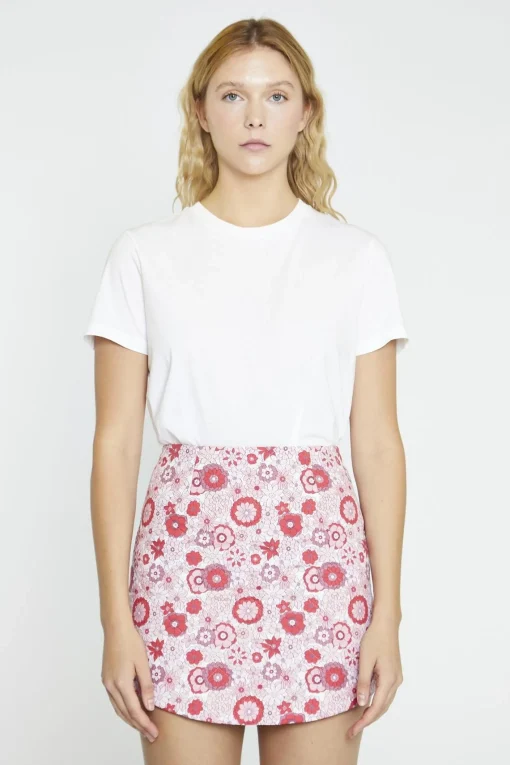 Glamorous Mini Skirts|Pink Red Vintage Floral A-Line Mini-Skirt -