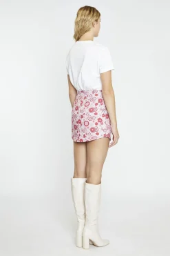Glamorous Mini Skirts|Pink Red Vintage Floral A-Line Mini-Skirt -