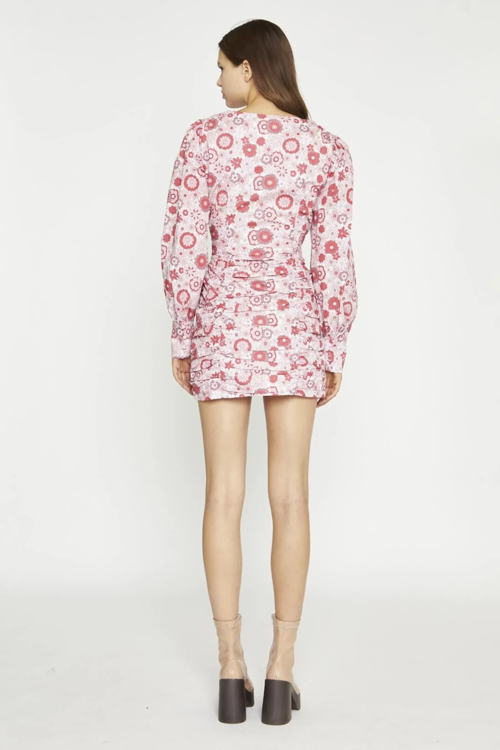 Glamorous Mini Dresses|Mini Dresses|Pink Red Vintage Floral V-Neck Mini-Dress -