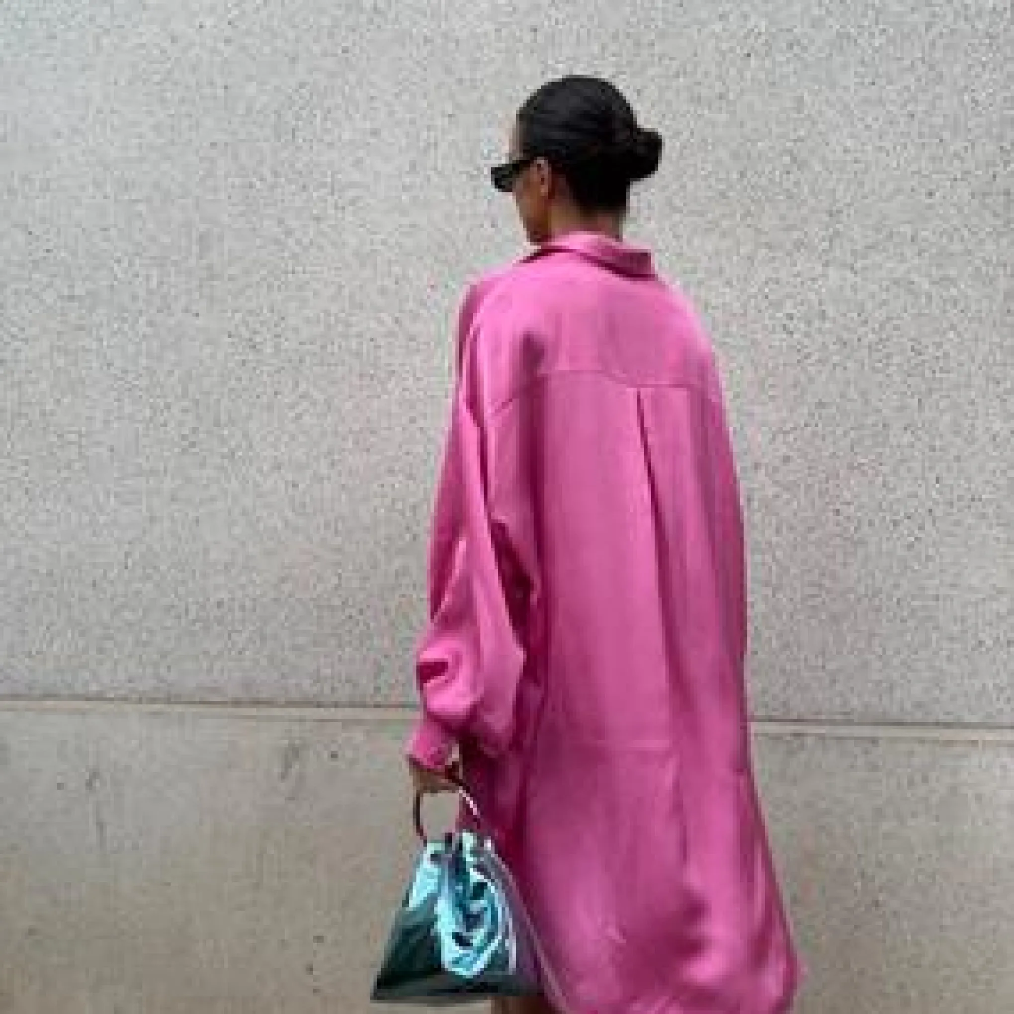 Glamorous Go To Partywear|Day Dresses|Pink Sateen Oversized Mini Shirt-Dress -