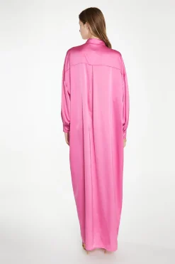 Glamorous Satin Dresses|Maxi Dresses|Pink Satin Oversized Maxi Shirt Dress -