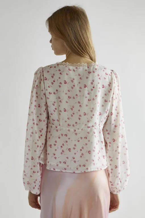 Glamorous Blouses & Shirts|Pink Watercolour-Floral V-Neck Top -