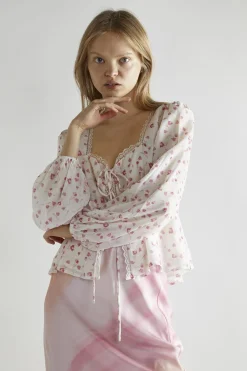 Glamorous Blouses & Shirts|Pink Watercolour-Floral V-Neck Top -