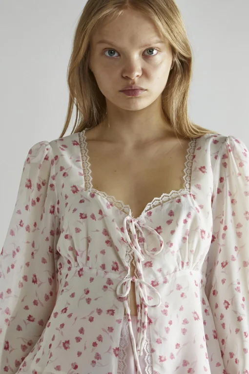 Glamorous Blouses & Shirts|Pink Watercolour-Floral V-Neck Top -