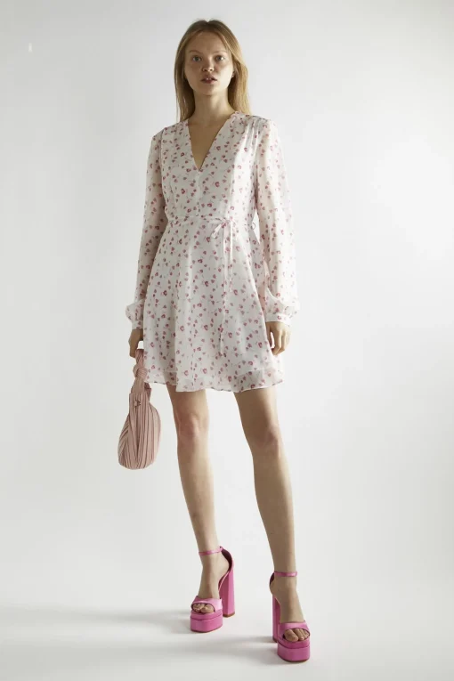 Glamorous Day Dresses|Mini Dresses|Pink Watercolour-Floral V-Neck Mini-Dress -