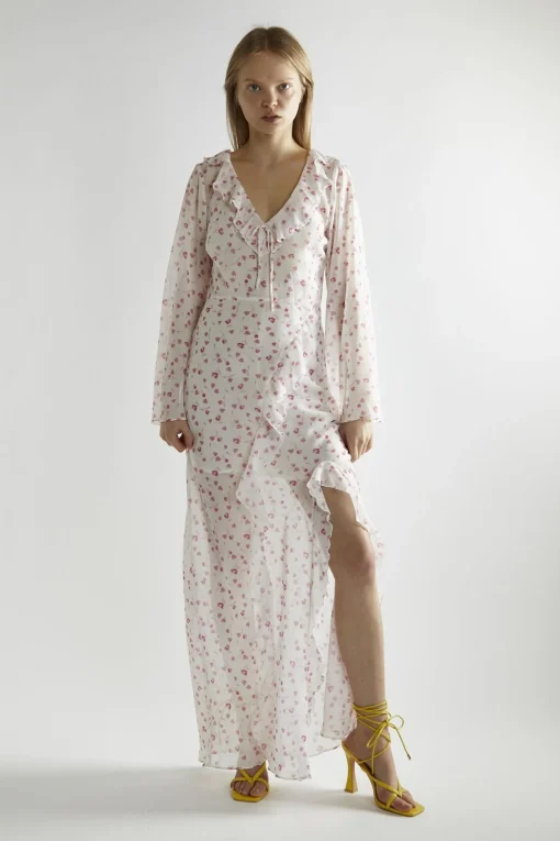Glamorous Day Dresses|Maxi Dresses|Pink Watercolour-Floral V-Neck Maxi-Dress -