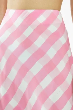 Glamorous Best Dressed Guest|Glamorous Care: Our Sustainable Collection|Pink Watercolour-Gingham Bias-Cut Midi-Skirt -
