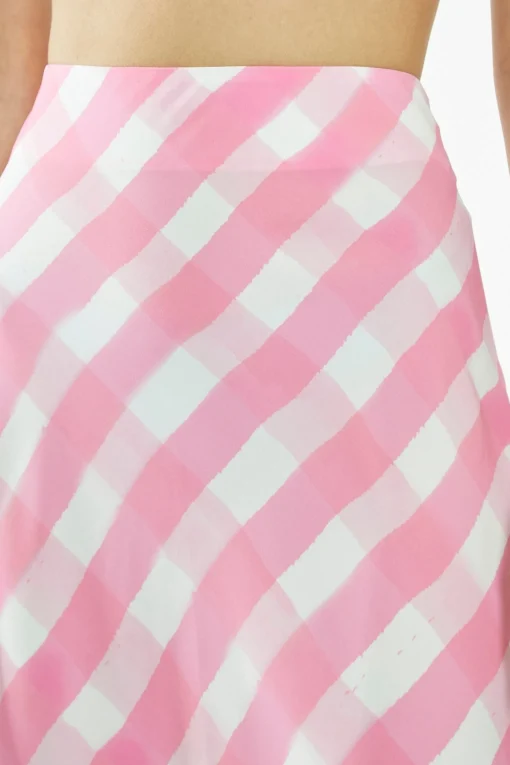 Glamorous Best Dressed Guest|Glamorous Care: Our Sustainable Collection|Pink Watercolour-Gingham Bias-Cut Midi-Skirt -