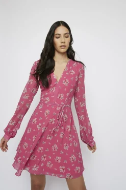 Glamorous Day Dresses|Mini Dresses|Pink-Floral V-neck Mini-Dress -