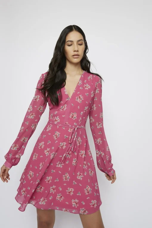 Glamorous Day Dresses|Mini Dresses|Pink-Floral V-neck Mini-Dress -