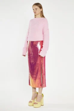 Glamorous Going Out Skirts|Midi & Midaxi Skirts|Pink-Gold Sequin Side-Split Midi-Skirt -
