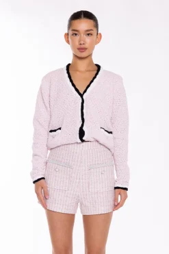 Glamorous Co-ords|Woven Shorts|Pink-White Tweed Mini Shorts -