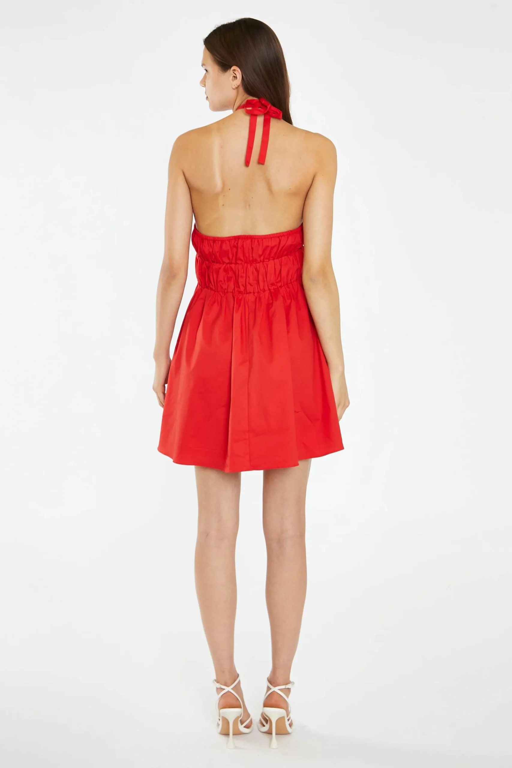 Glamorous Chic Escapes|Day Dresses|Poppy-Red Cross Over Halterneck Mini-Dress -
