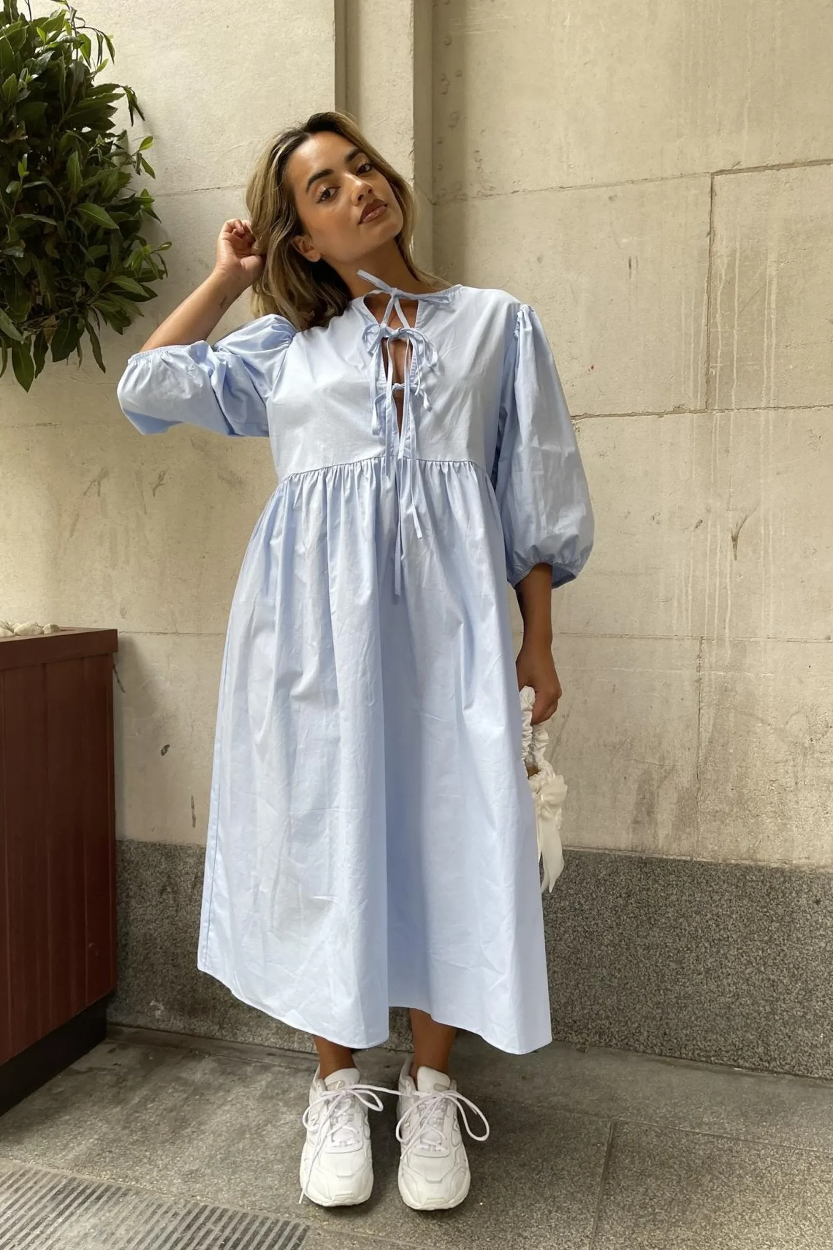 Glamorous Day Dresses|Midi & Midaxi Dresses|Powder-Blue Tie-Front Midi-Dress -