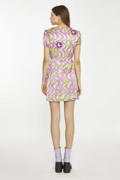 Glamorous Mini Dresses|Mini Dresses|Purple-Swirl-Floral V-Neck-Button-Up Mini-dress -