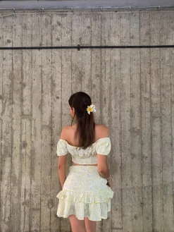 Glamorous Tops|Co-ords|Quinn Co-ord Gathered Bandeau Crop-Top -Pale-Yellow Ditsy -