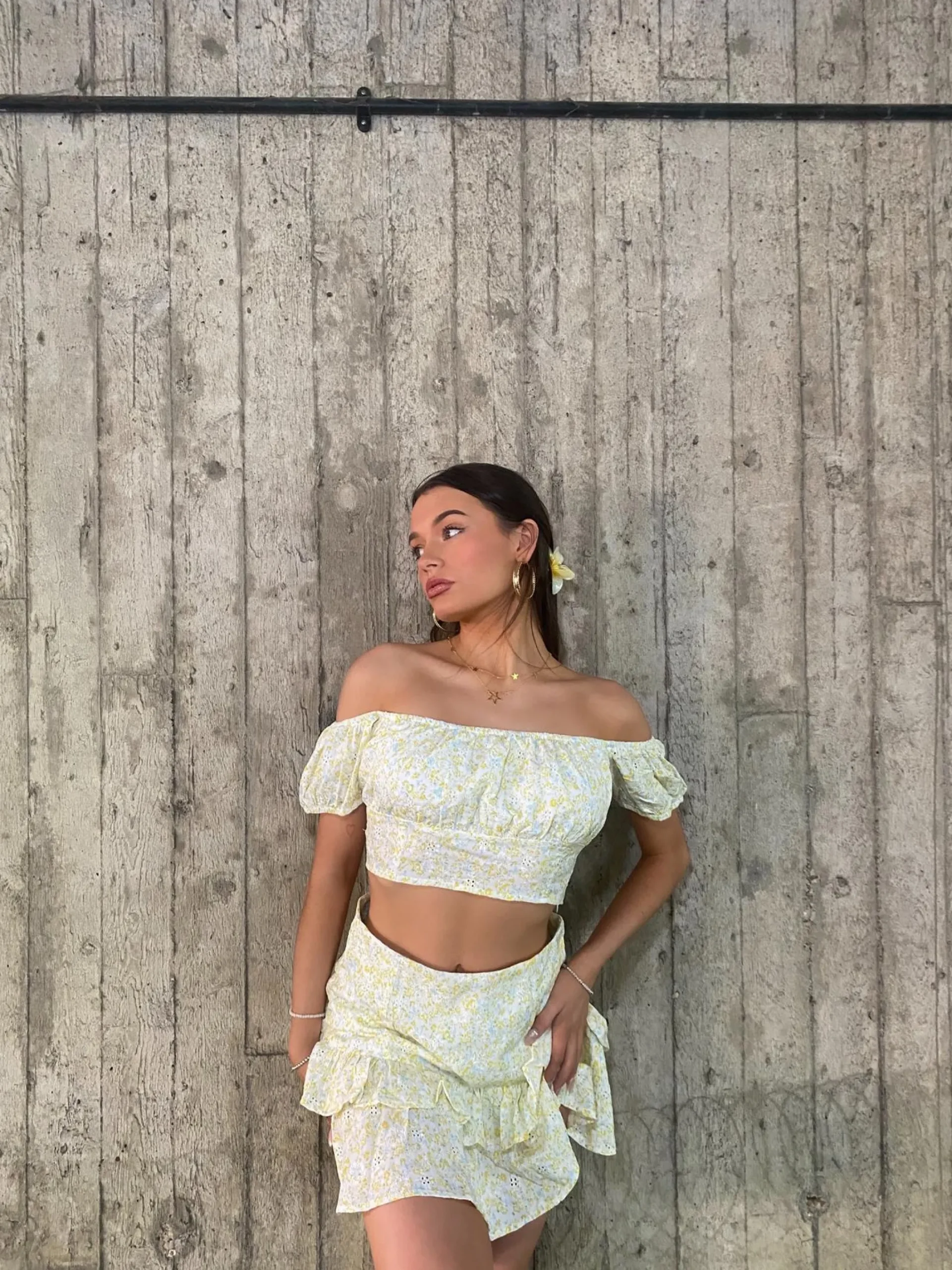 Glamorous Tops|Co-ords|Quinn Co-ord Gathered Bandeau Crop-Top -Pale-Yellow Ditsy -