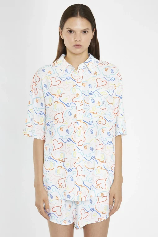 Glamorous Co-ords|Blouses & Shirts|Rainbow-Face Print Oversized-Shirt -