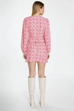 Glamorous Day Dresses|Wrap Dressses|Raspberry Ditsy V-Neck Wrap Mini Dress -