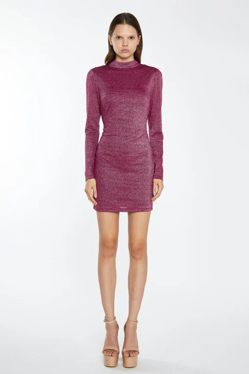 Glamorous Go To Partywear|Party Dresses|Red-Plum Glitter Open-Back Mini-Dress -