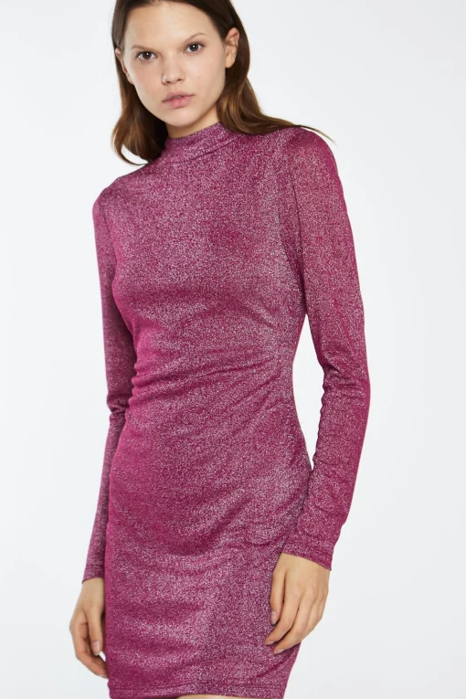 Glamorous Go To Partywear|Party Dresses|Red-Plum Glitter Open-Back Mini-Dress -