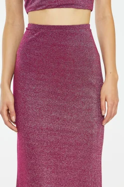 Glamorous Prom|Going Out Skirts|Red-Plum Glitter Straight Maxi-Skirt -