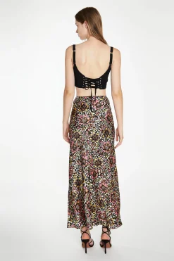 Glamorous Midi & Midaxi Skirts|Retro Abstract Floral Bias-Cut Midaxi Skirt -