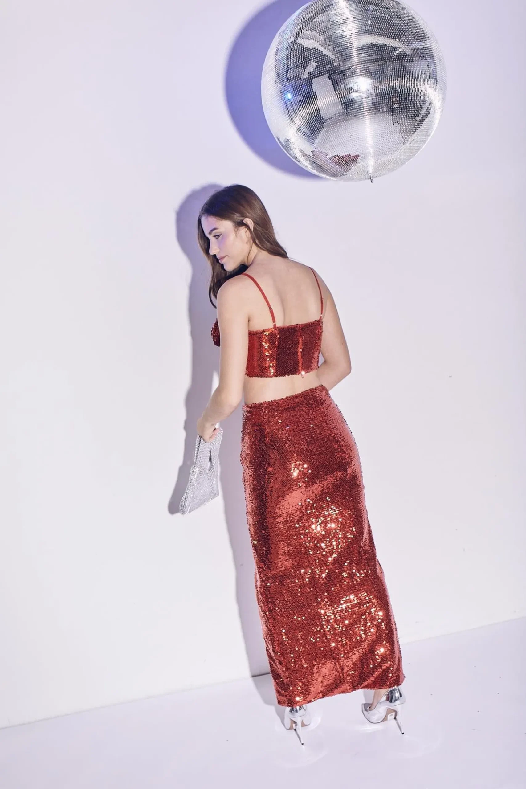 Glamorous Tops|Co-ords|Rosa Co-ord Corsage Bust Crop Top - Deep Red -