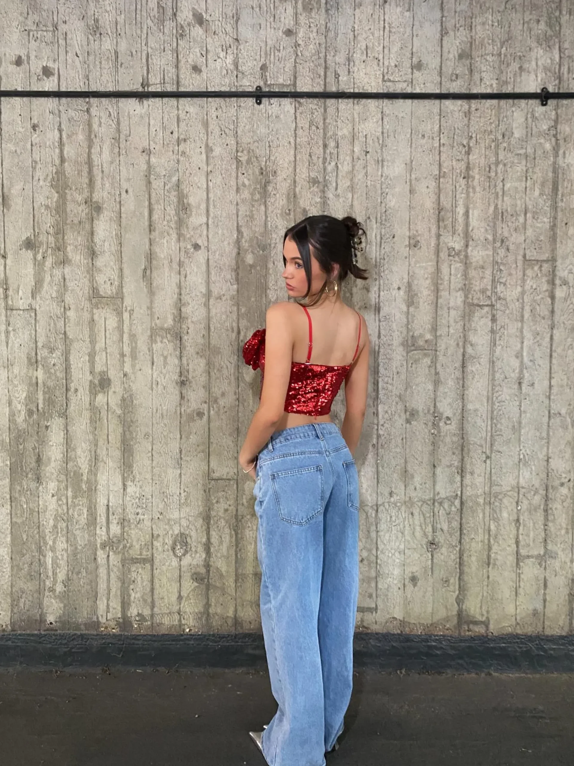 Glamorous Tops|Co-ords|Rosa Co-ord Corsage Bust Crop Top - Deep Red -