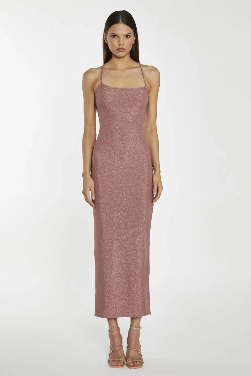 Glamorous Go To Partywear|Party Dresses|Rose-Glitter Lace-Up Back Midaxi-Dress -