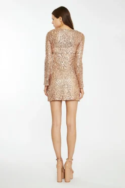 Glamorous Best Dressed Guest|Go To Partywear|Rose-Gold Sequin Mesh Mini-Dress -