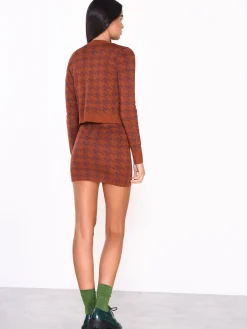 Glamorous Cardigans|Rust Houndstooth Print Cardigan -