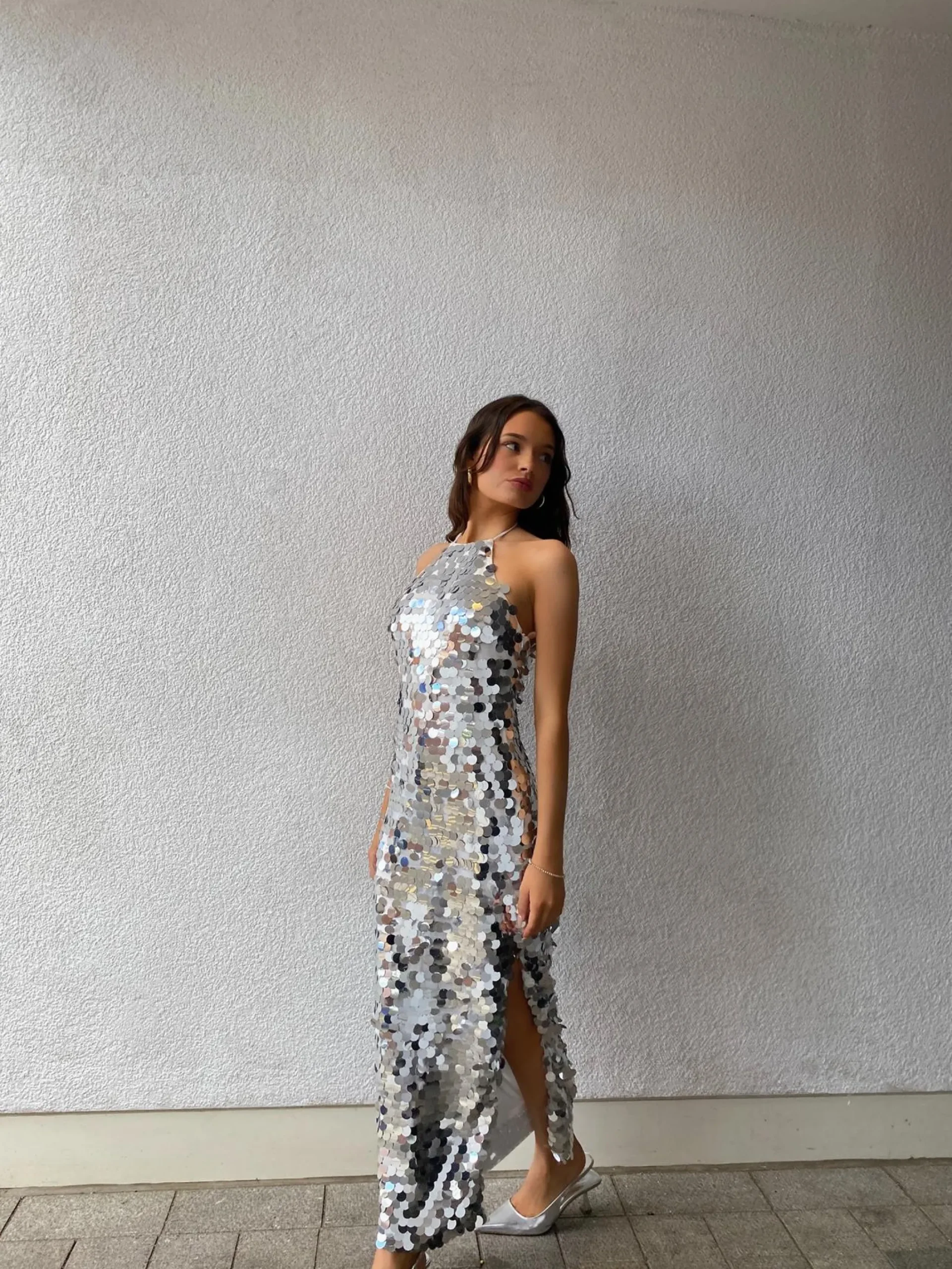 Glamorous Dresses|Prom|Selena Halterneck Sequin Maxi Dress -Silver -