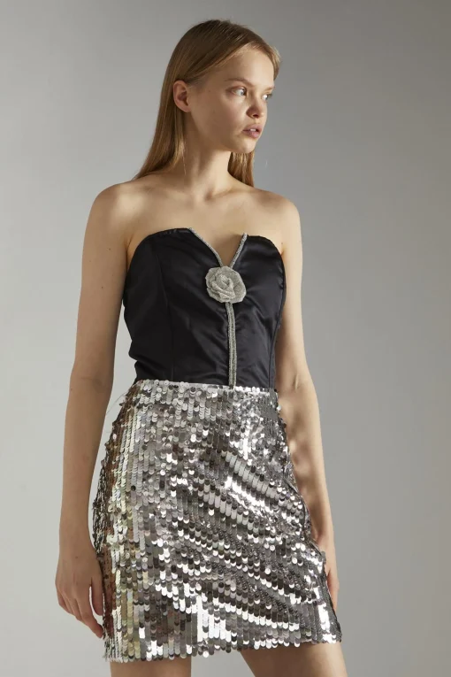 Glamorous Going Out Skirts|Glamorous Studio|Silver Iridescent-Sequin Mini-Skirt -