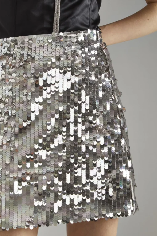 Glamorous Going Out Skirts|Glamorous Studio|Silver Iridescent-Sequin Mini-Skirt -