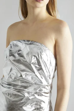 Glamorous Party Dresses|Going Out Dresses|Silver-PU Strapless Midaxi-Dress -