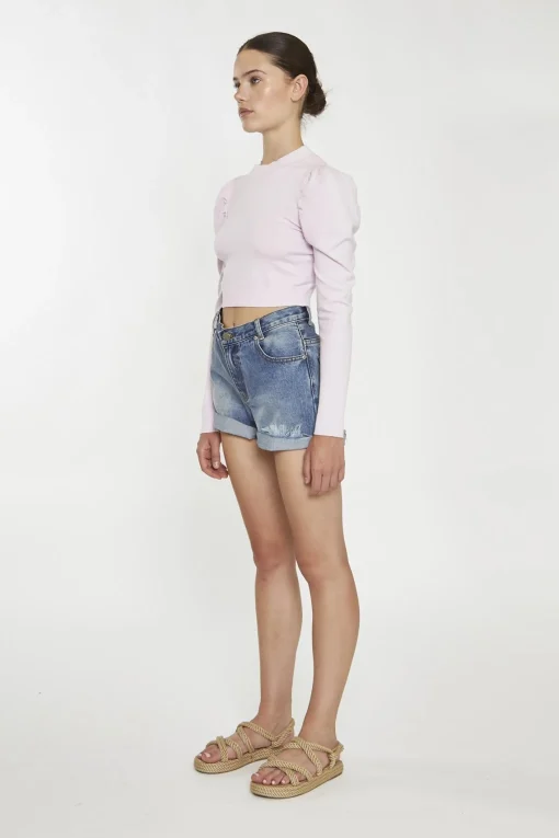 Glamorous Jumpers|Soft-Pink High-Neck Crop-Jumper -