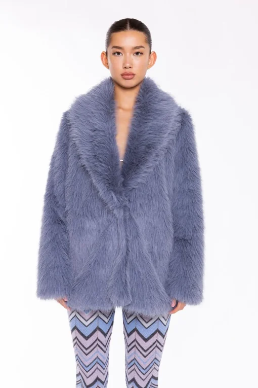 Glamorous Faux Fur & Leather|Coats|Steel-Blue Faux Fur Coat -