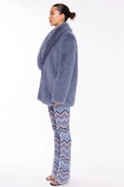 Glamorous Faux Fur & Leather|Coats|Steel-Blue Faux Fur Coat -