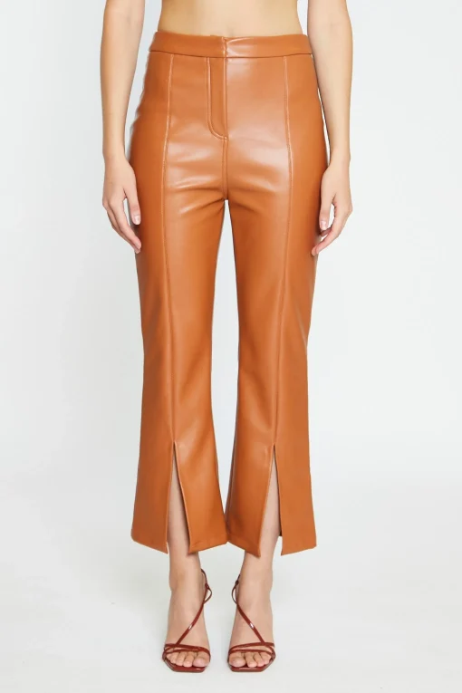 Glamorous Workwear|Co-ords|Tan PU Flared Trousers -