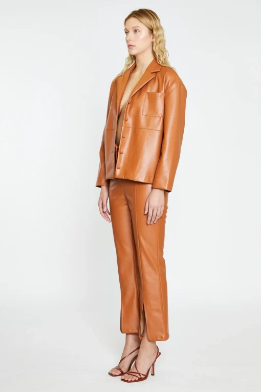 Glamorous Workwear|Co-ords|Tan PU Flared Trousers -