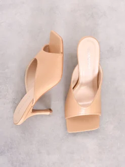 Glamorous Heels|Mules|Tan Square Toe Heeled Mules -