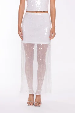 Glamorous Going Out Skirts|Go To Partywear|Transparent-Sequin Side-Split Midaxi-Skirt -