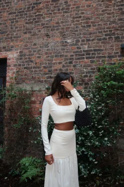 Glamorous Co-ords|Bottoms|Vanilla Half-Pleated-High-Waist Maxi-Skirt -