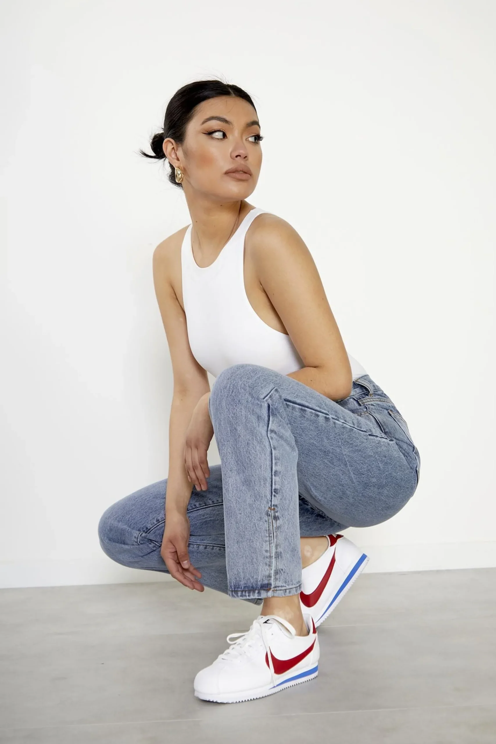 Glamorous High Waisted Jeans|Straight Leg Jeans|Vintage Wash High Waisted Straight Leg Jeans with Side Split -