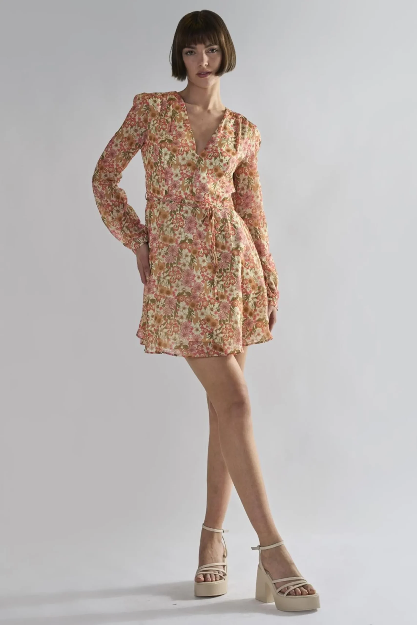 Glamorous Day Dresses|Mini Dresses|Vintage-Floral V-Neck Mini-Dresses -