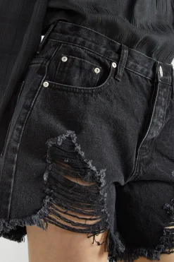 Glamorous Denim Shorts|Washed Black Distressed Denim Shorts -