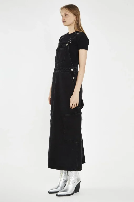 Glamorous Day Dresses|Midi & Midaxi Dresses|Washed-Black Denim Dungaree Midi-Dress -