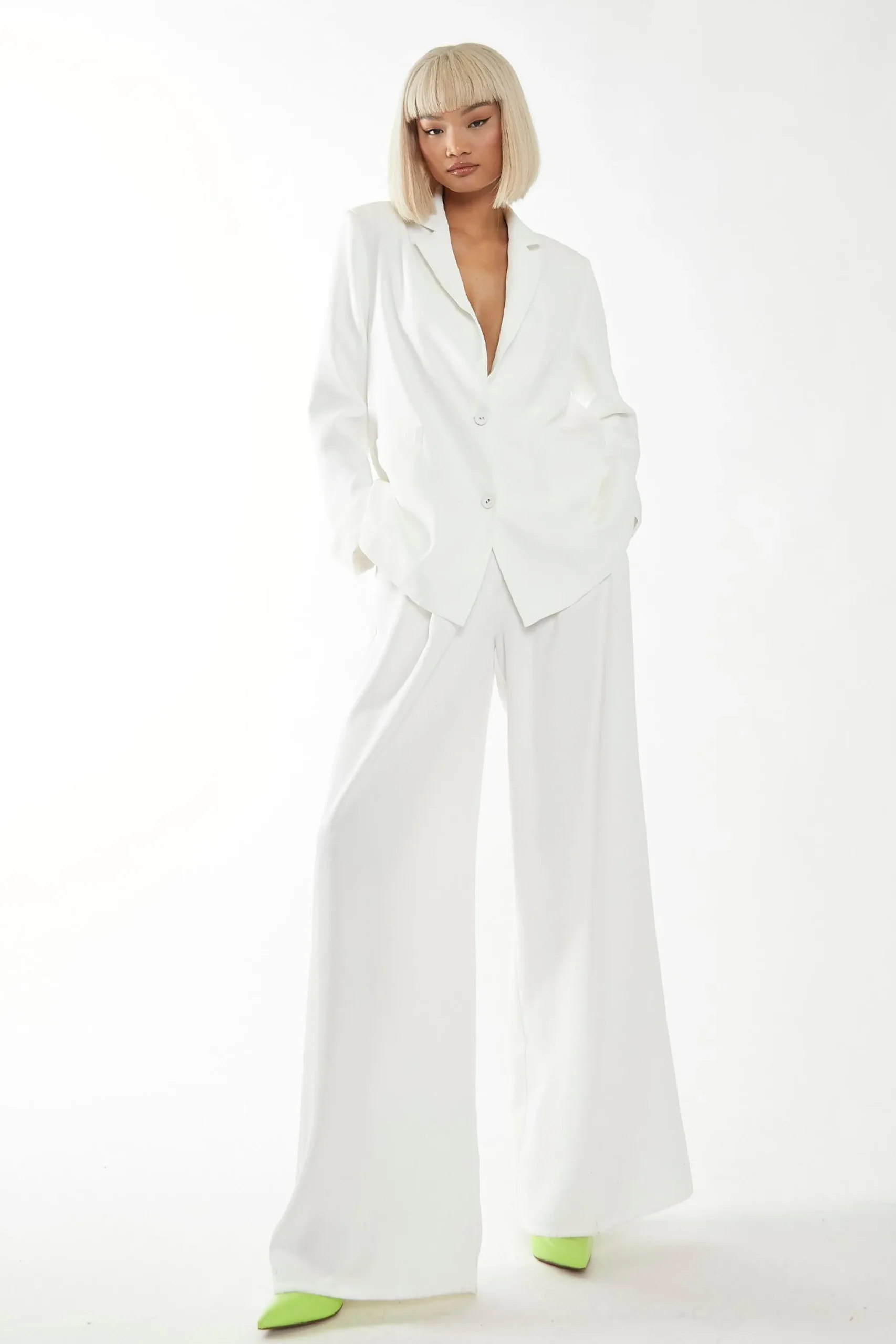 Glamorous Prom|Go To Partywear|White Boxy Oversized Blazer -