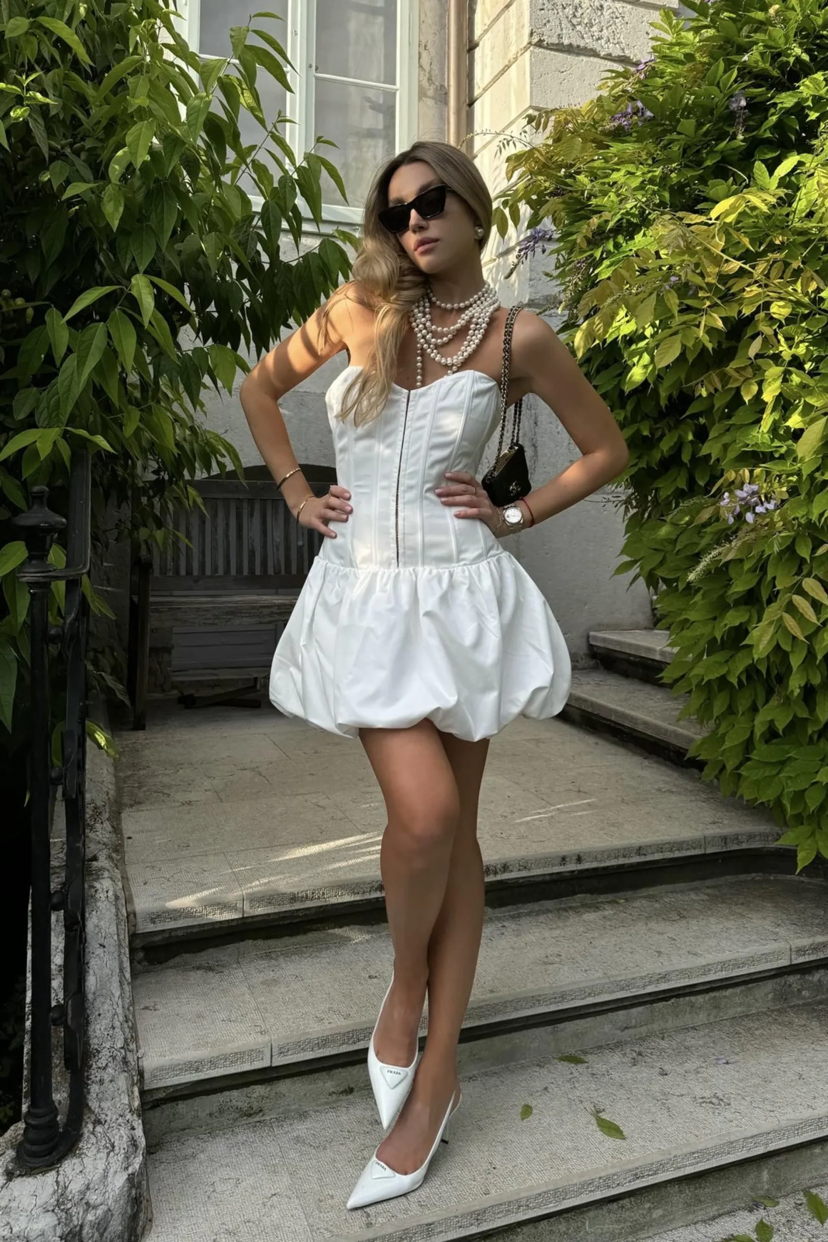 Glamorous Dresses|Day Dresses|White Corset Mini-Dress -